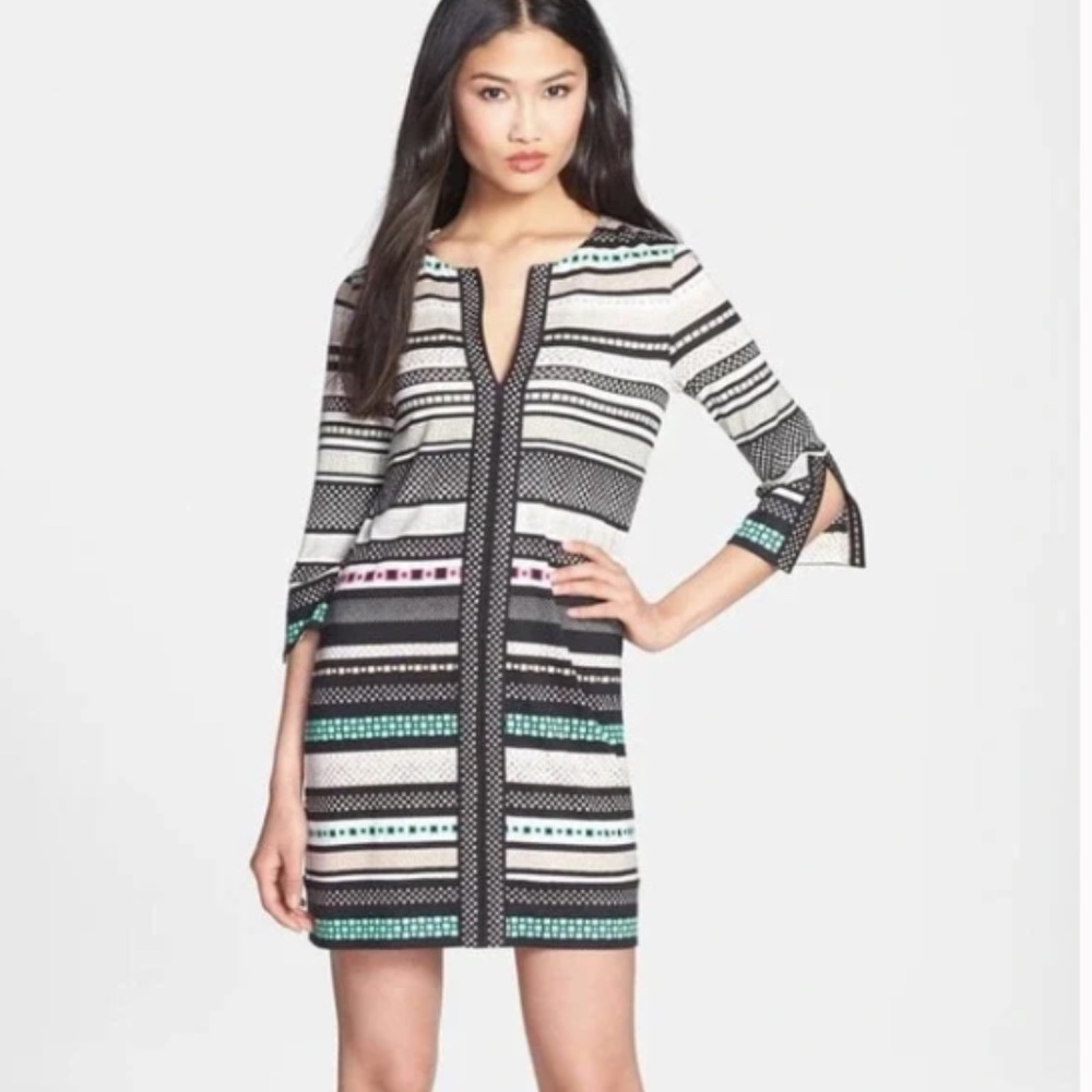 Diane Von Furstenberg Rose Silk Aztec Tribal Print DVF Tunic Shift Dress